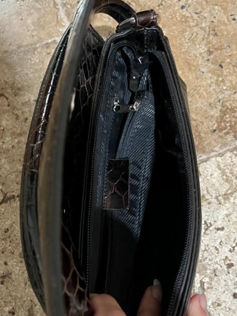 Y2K Dark Brown Croc Embossed Baguette Shoulder Bag - Picture 4 of 5